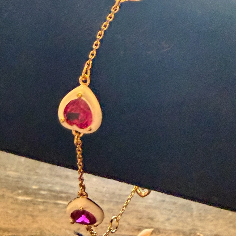 kate spade Gold Necklace with Pink Heart Stones - Picture 2 of 7